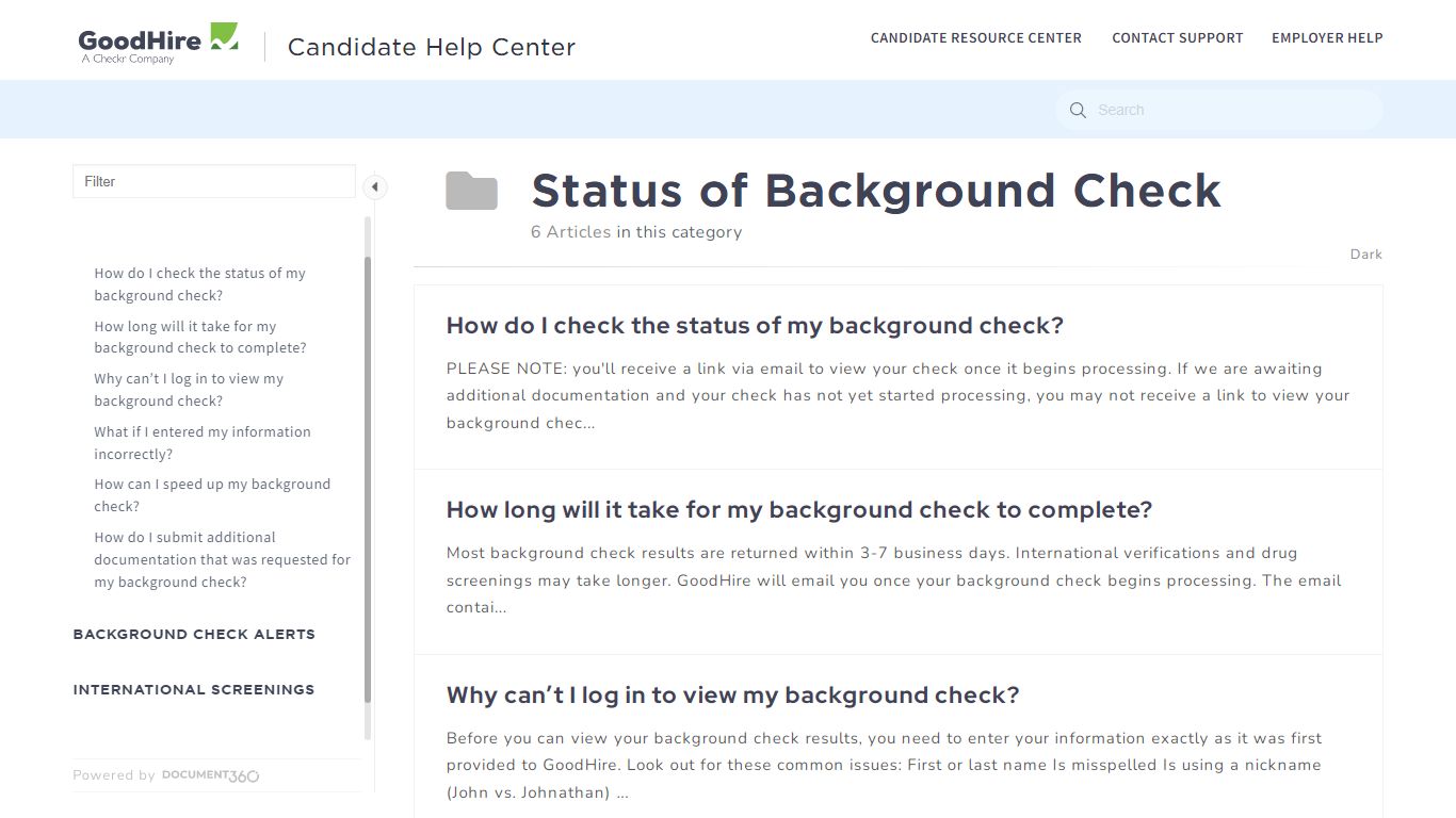 Status of Background Check - GoodHire